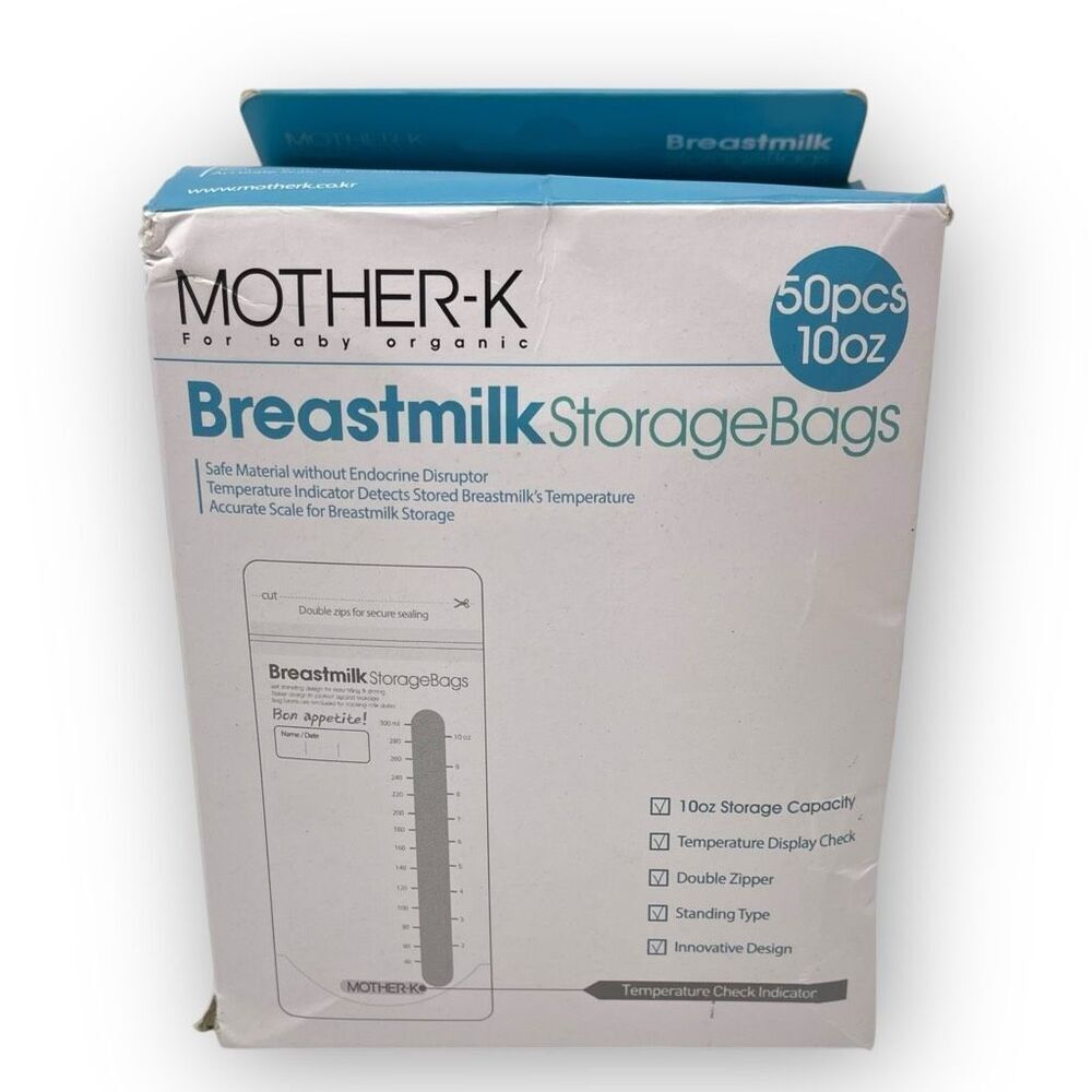 Mother-K Breast Milk Storage Bags 10 Oz 50 Pack Open Box New